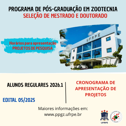 PPGZ divulga o CRONOGRAMA DE APRESENTAÇÃO DOS PROJETOS DE PESQUISA